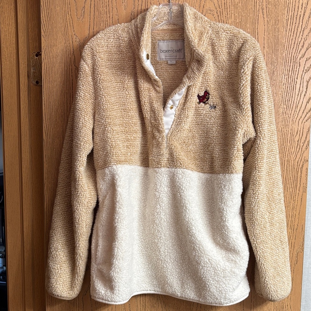 Illinois State Boxercraft Men's Partial Button Up Sweater in Tan and Cream